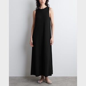 COS Racer-Neck Midi Dress Black Sleeveless Minimalist Lagenlook Modal Pockets-M